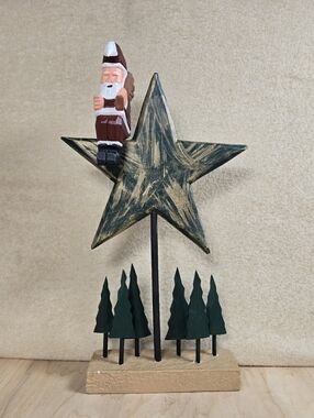 Lillian Vernon Wooden Santa Star Decor Rustic Christmas Tree Scene